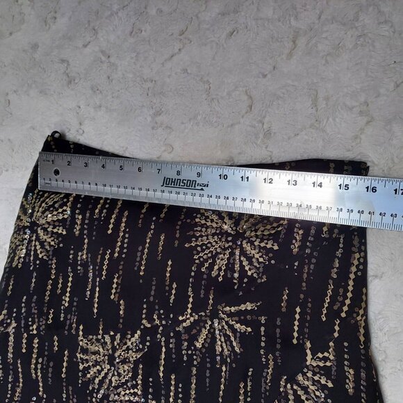 Alfani Petite Women 10P Silk Black Gold Sequin Blouse & Flared Skirt Set 2-Piece - Picture 7 of 12